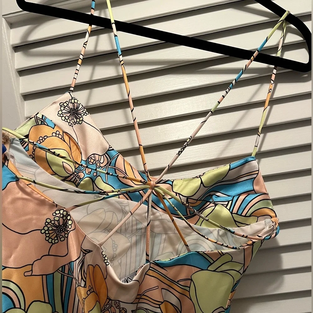 ZARA Satin Effect Print Dress - Size Large - Picture 10 of 10